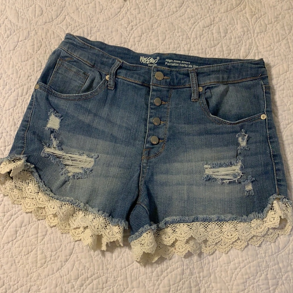 High Rise Lace Denim Shorts
